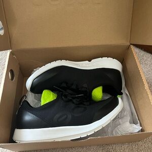 OOFOS Black and Neon Green Athletic Shoes